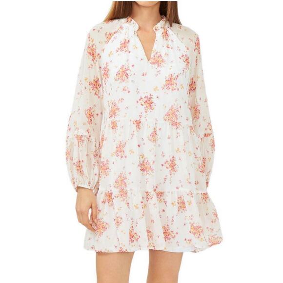Vince Camuto Tiered Mini dress XXL floral white lined flowy long sleeve - Picture 1 of 13